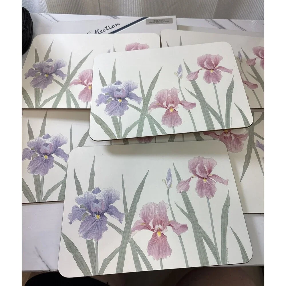Set of 6 Jason PLACEMATS in Box New Zealand Flowers Iris time Design Vintage